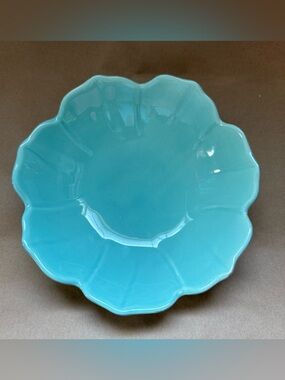 Floral Rimmed FARVEL Ceramic Serving/Decorative Bowl Turquoise Portugal 9 1/2”